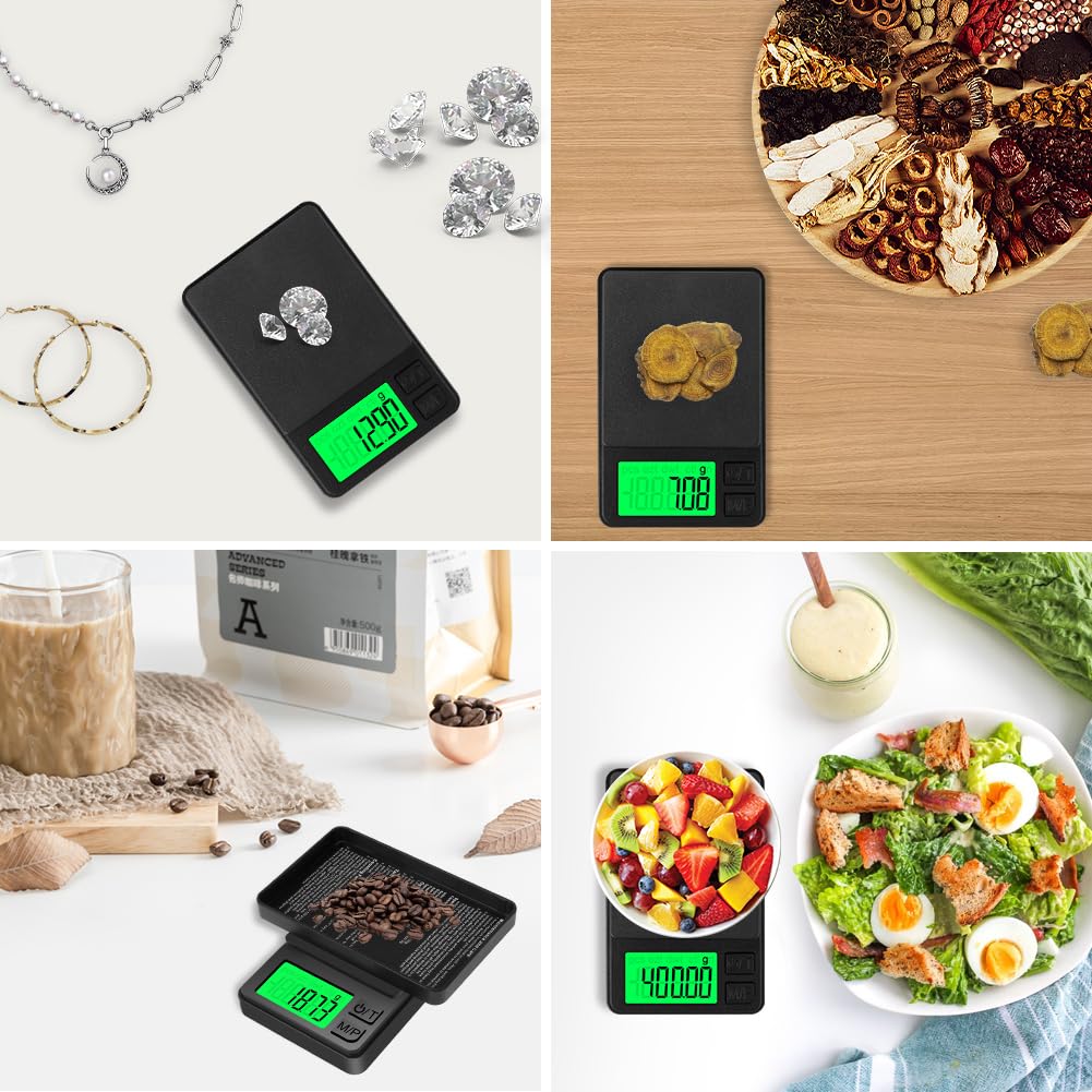HOTUT Bilancia di Precisione 1000g/0.01g, Portatile Bilance per Gioielli, Digital Pro Pocket, con Display LCD e 7 Unità, Funzione Tara, per Cucina Cucinare, Caffè, Farmaci (2 Batterie Incluse)