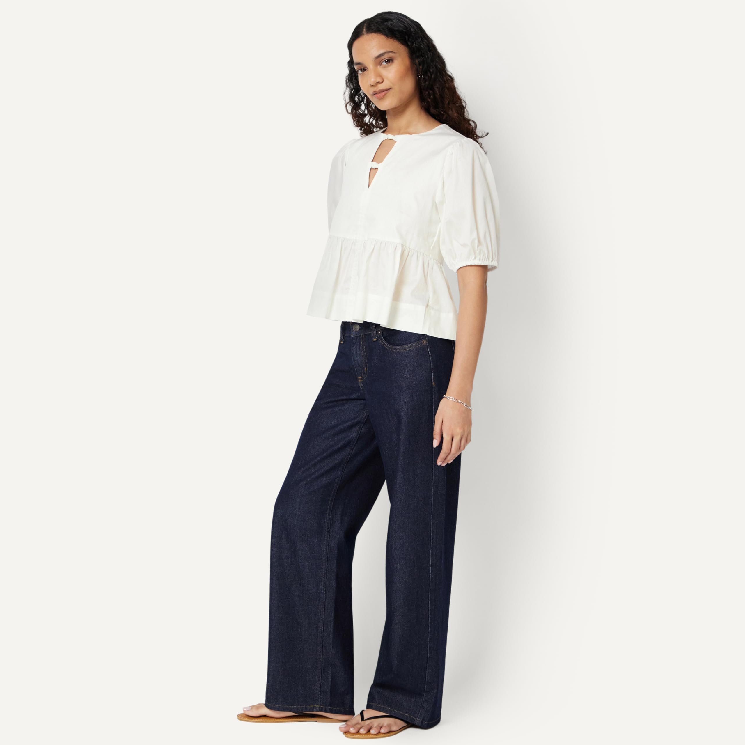 Amazon Essentials Mujer Blusa Peplum de satén de algodón de Ajuste Relajado
