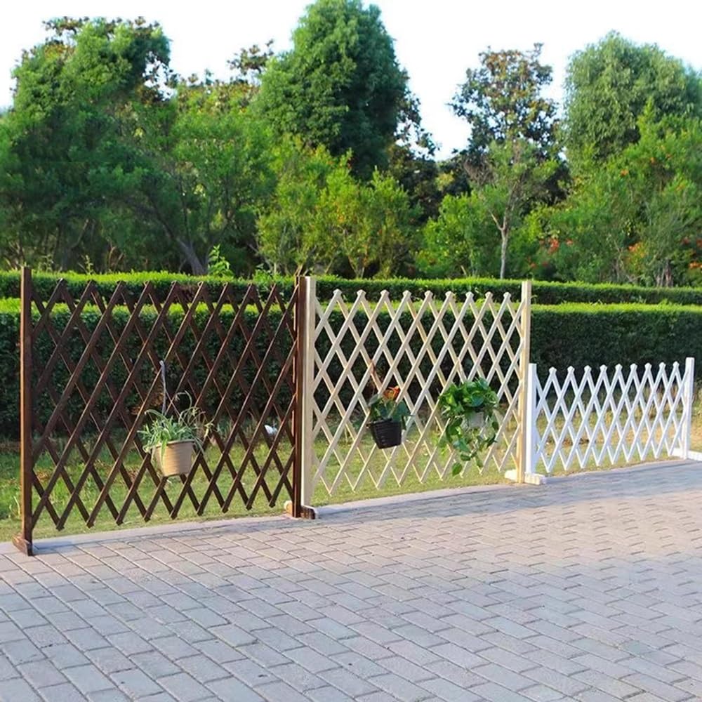 Recinzione da giardino in legno, staccionata espandibile, autoportante, divisorio decorativo per esterni, con base, per cortile (marrone, 32 ~ 210 x 100 x 30 cm)