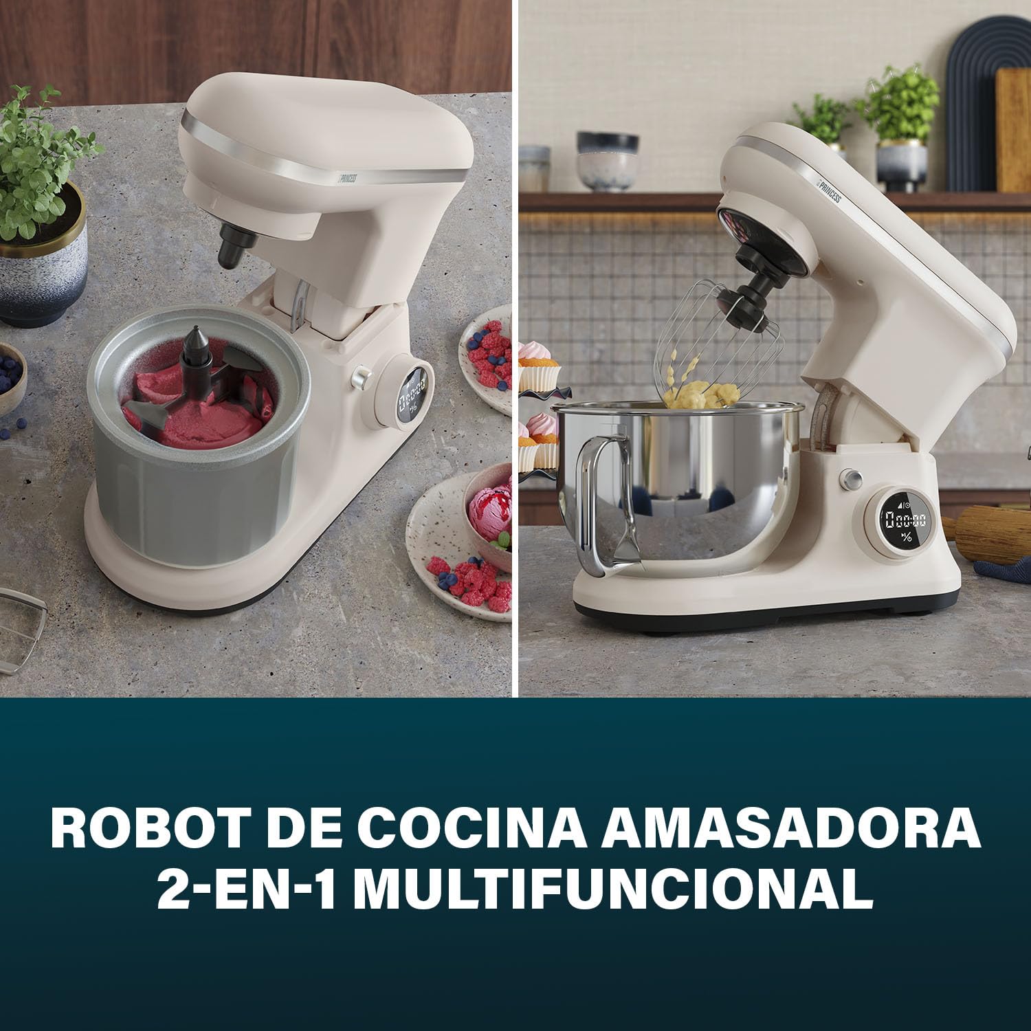 Princess K?chenmaschine 1200 W CremE-Weiss Edelstahl (01.220138.01.001)