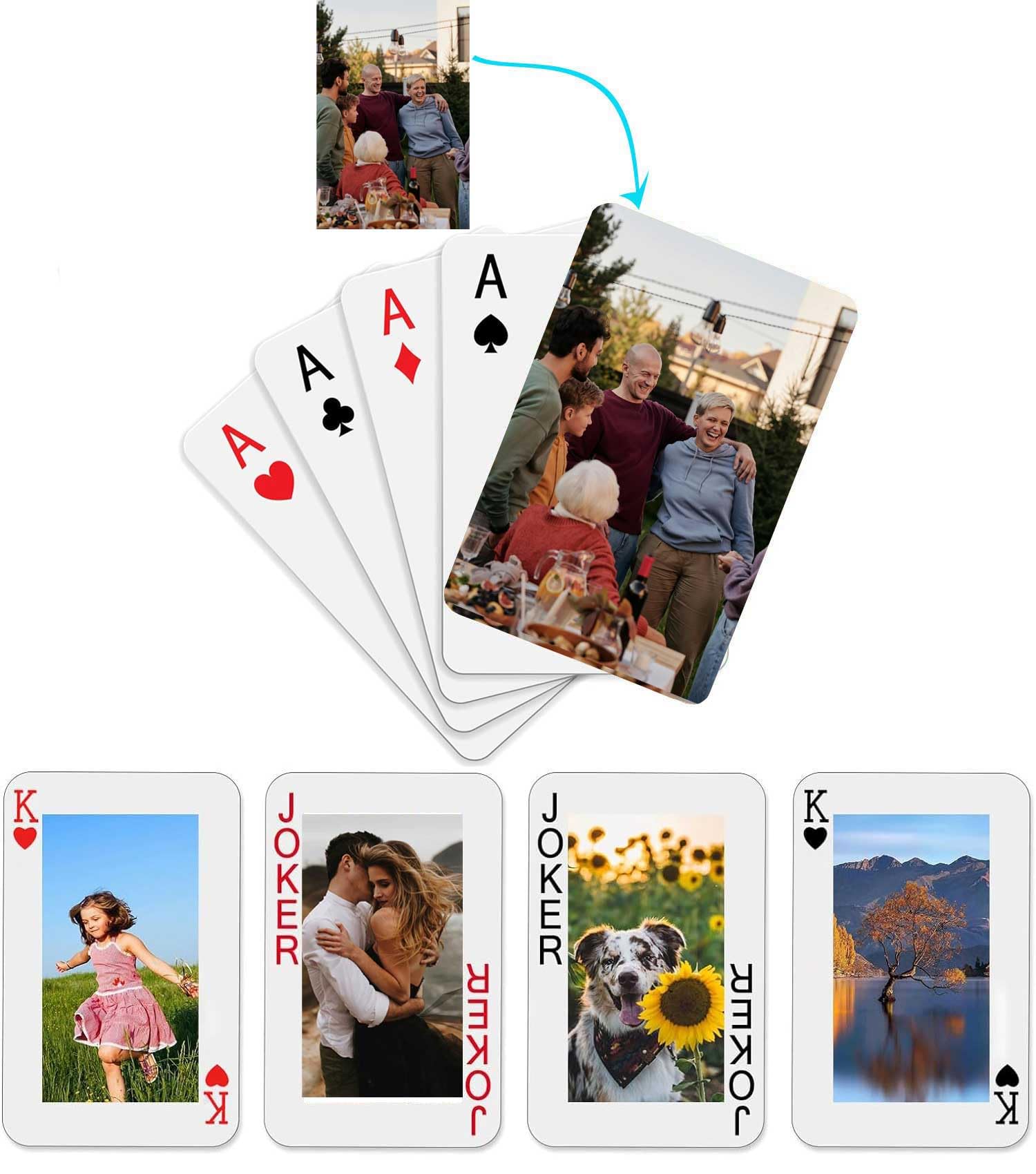 XGSiNuoBao Personalised Playing Cards with 16 Photos, Customised Picture Standard Playing Cards, Create Your Own Funny Decks Cards for Party Games, Gifts for Christmas, Wedding, Birthday (Image) — image 1