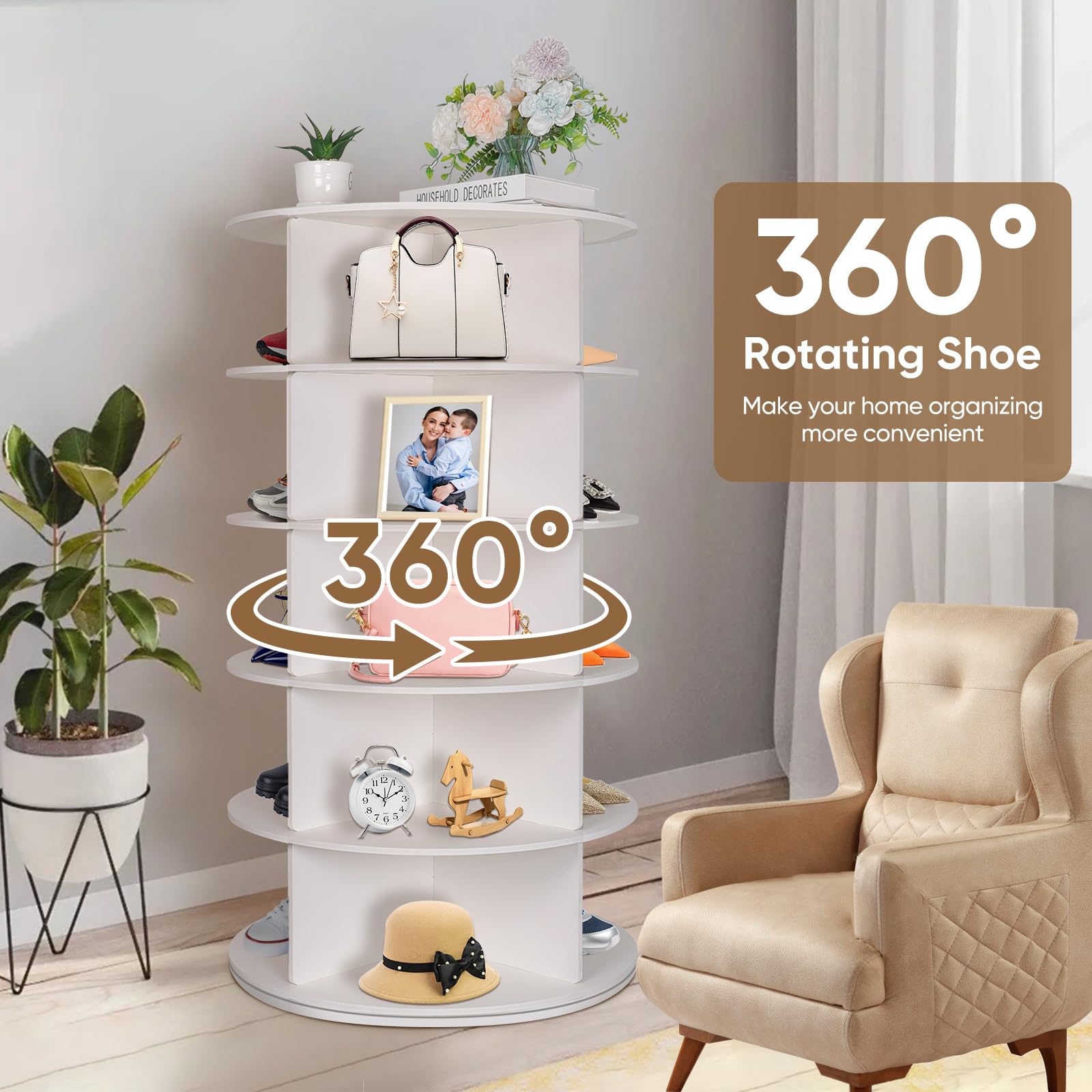 Snapklik.com : 5 Tier Rotating Shoe Rack Tower, 360 Revolving Shoe ...