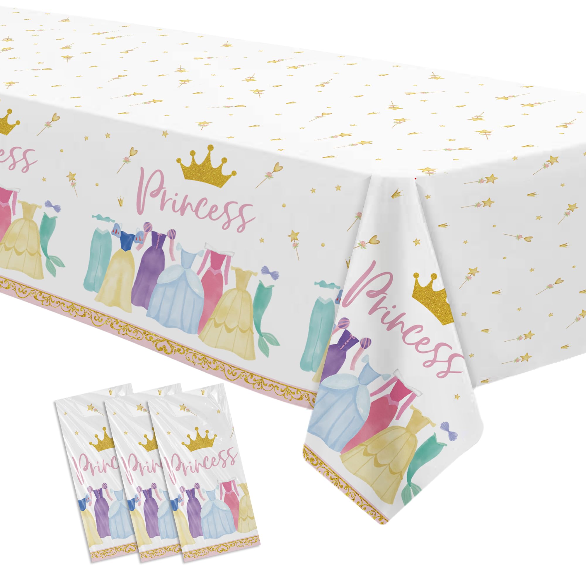 Suhelkit Princess Birthday Party Decorations Tablecloth, Princess Party Decorations Supplies Table Cover for Birthday Baby Shower, Table Cloth, 3 Pack