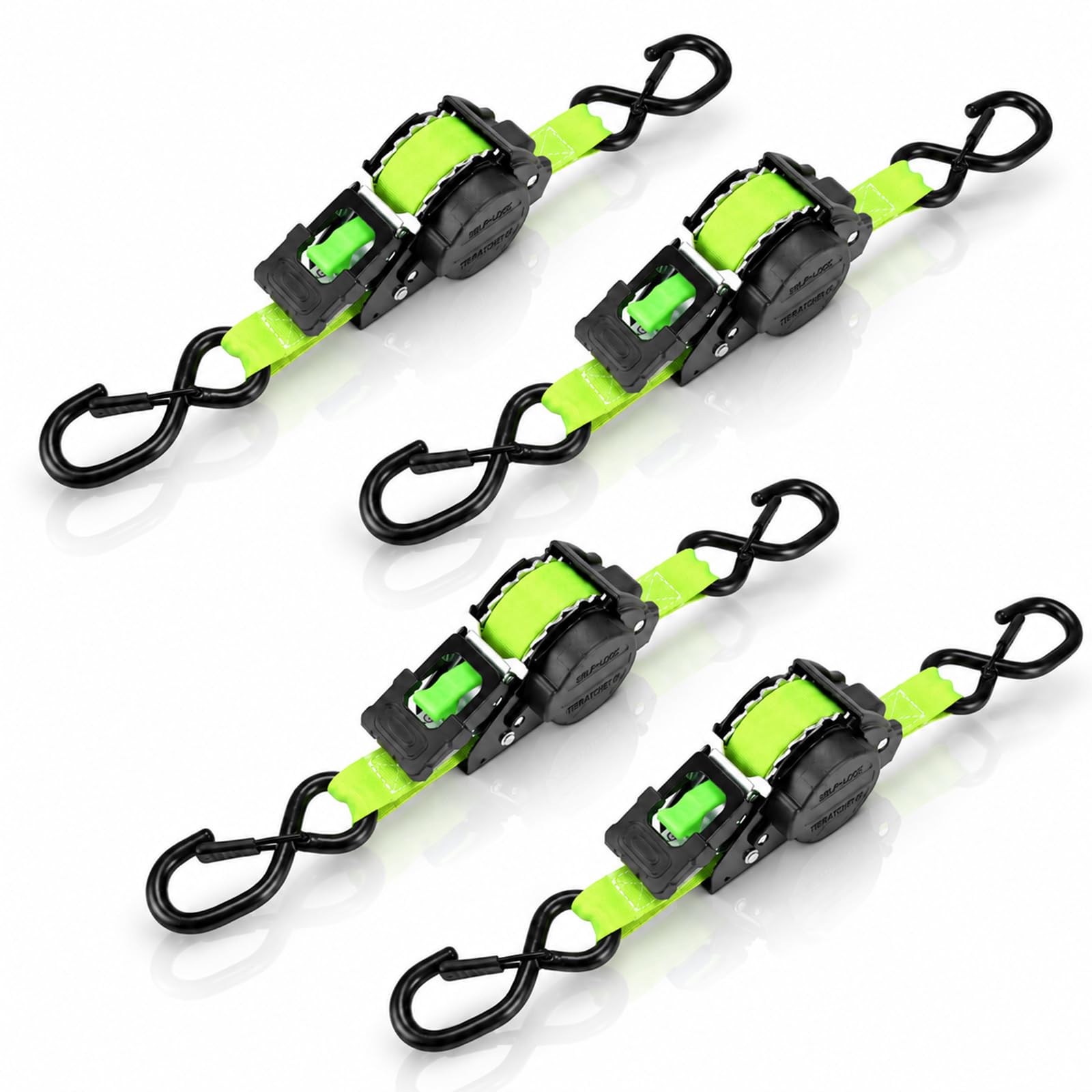 EasyWox Retractable Ratchet Straps (4-Pack) - 1 in x 12 ft, 1500lb, Green