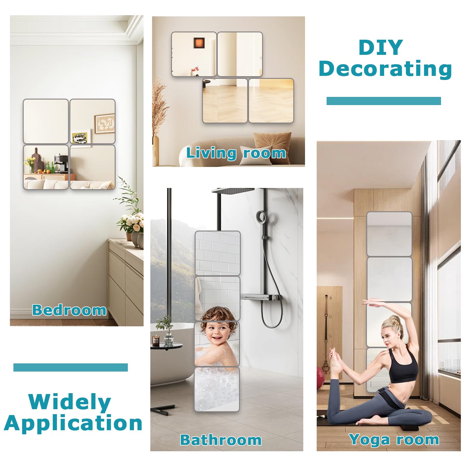 Lot De 4 Miroirs Adhésifs Carrés En Verre 20 X 20 Cm - Gamm Vert