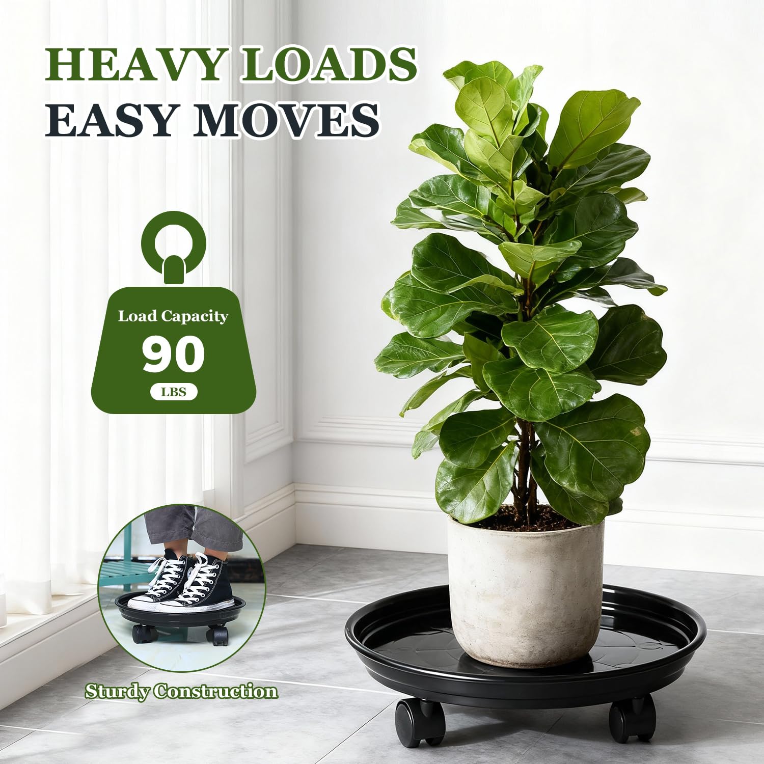 Circloophs Plastikowy pojemnik na rośliny z kółkami, wytrzymały, 30 cm, z kółkami, do przenoszenia ciężkich spodków, do użytku wewnątrz i na zewnątrz, 7 szt