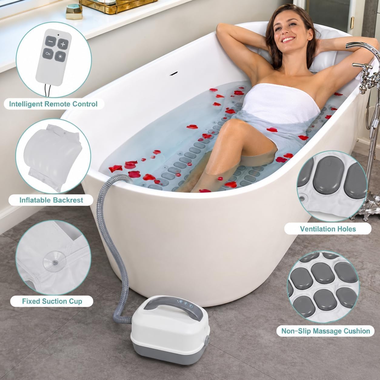 Alfombrilla de spa eléctrica de burbujas portátil impermeable para bañera