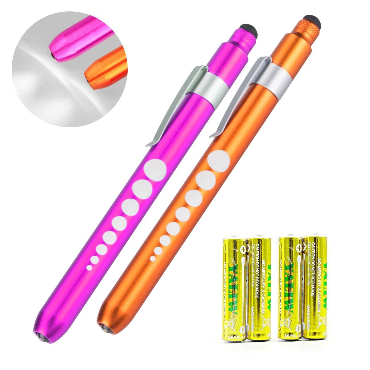 Pen Light, Escolite LED Penlight Medical with Pupil Guage for Doctors Nurses White, Pink and Orange