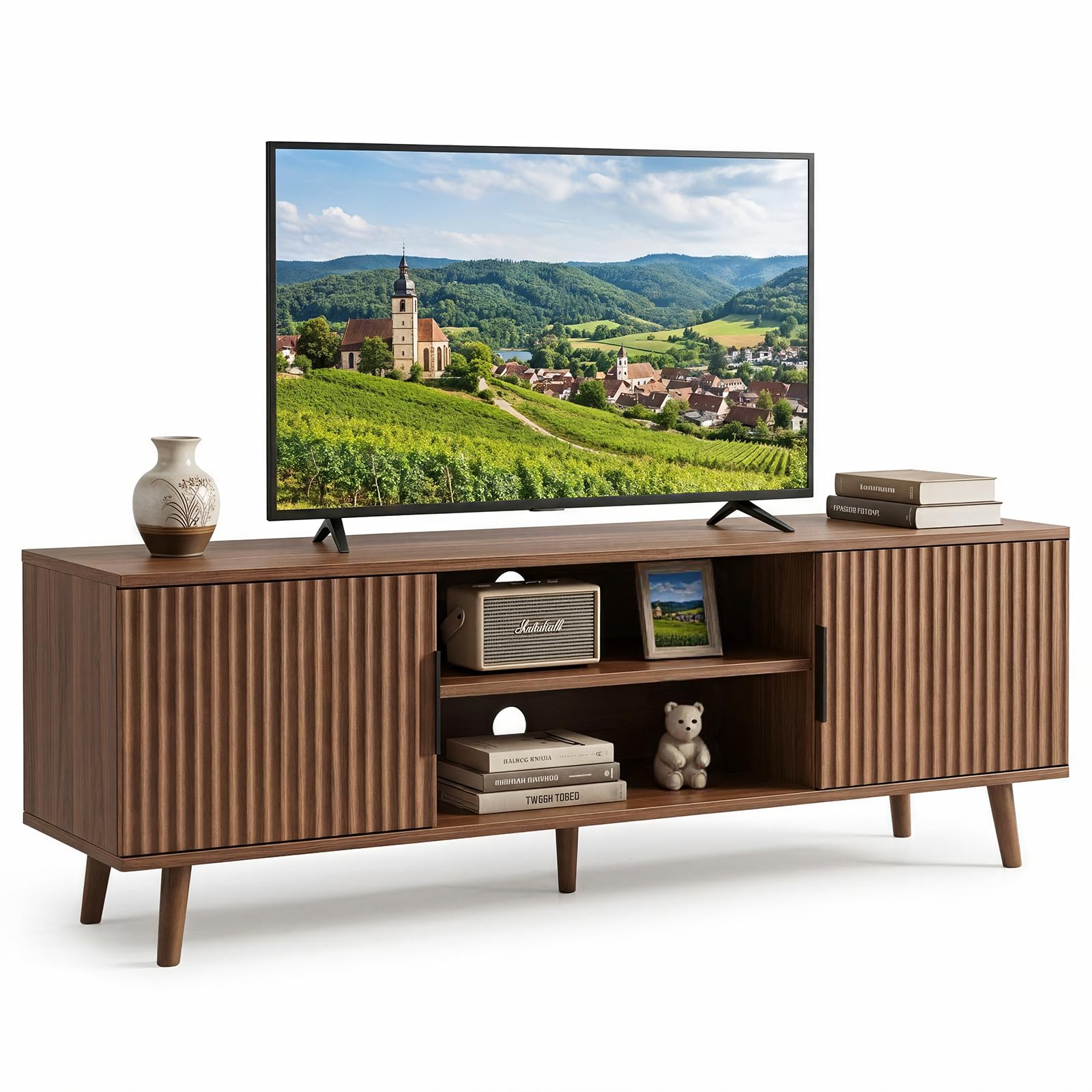 HAINEW Mobile TV basso con 2 ante, noce, 138 x 39 x 49 cm, D26082709
