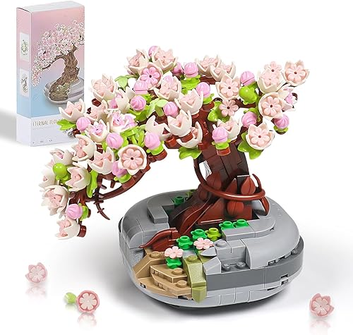 HIGH GODO Juego de plantas de árbol de cerezo, mini colección botánica y kit de construcción de ramo de flores, regalo para adultos, adolescentes y