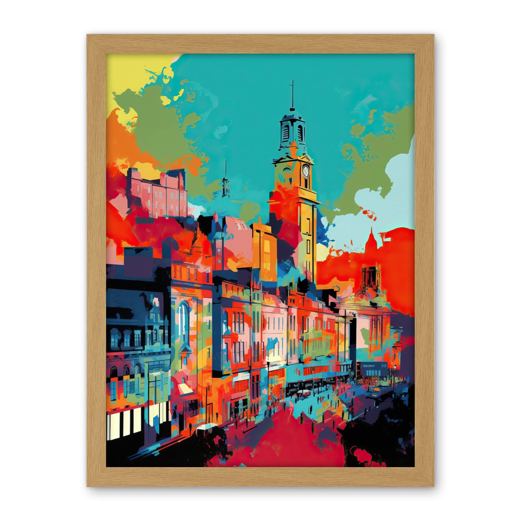 Artery8 Nottingham City England Cityscape Vibrant Abstract Artwork Framed Wall Art Print 18X24 Inch
