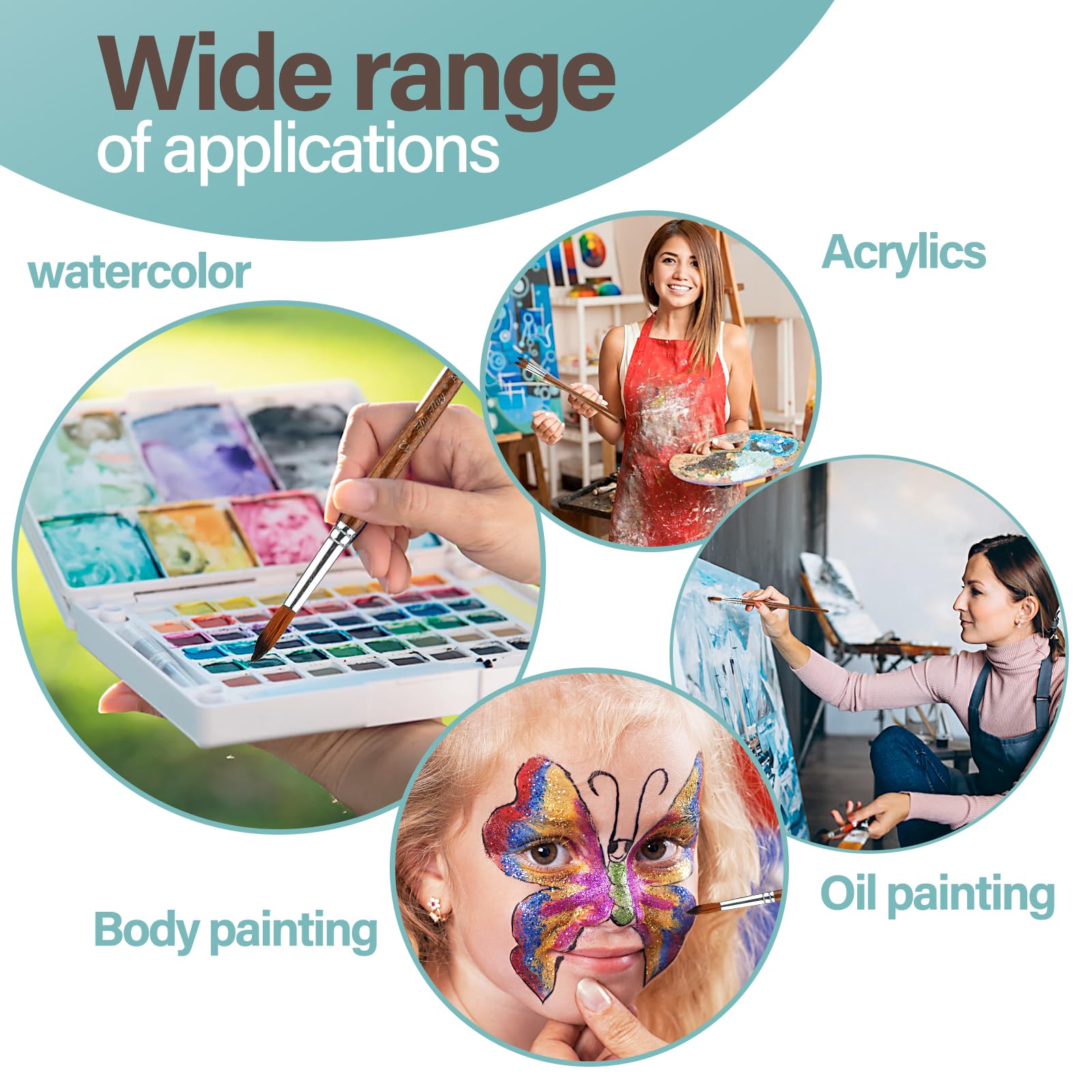 Thinp Watercolor Painting Brush Set 12Pcs Round Pointed Tip Artist Paint Brushes Professional Detail Paint Brushes for Watercolor Acrylics Oil - Image 4