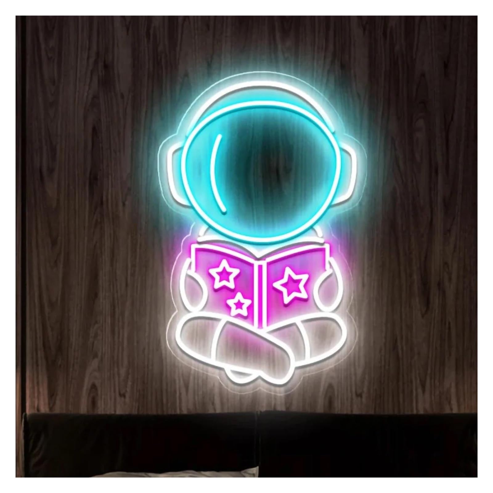 LEMST Signs Lamp Astronaut Reading Neon Signs USB Powered Astronaut Neon Lights Adjustable Brightness, for Club Bistro Decor 30cmx39cm(C)