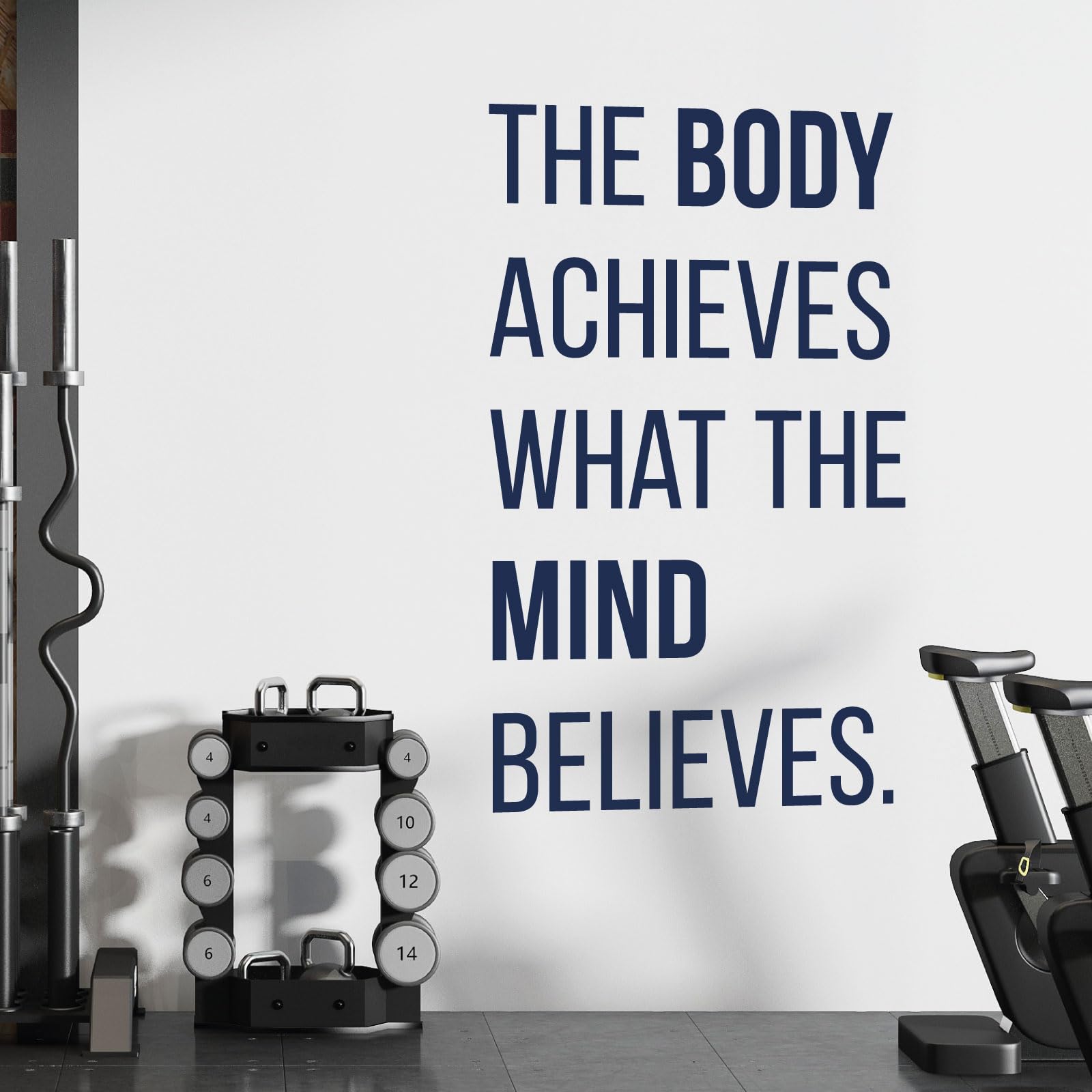 The Body Achieves What the Mind Believes - Gym Motivational Quote Decal Wall Sticker [XLarge] [Cobalt]