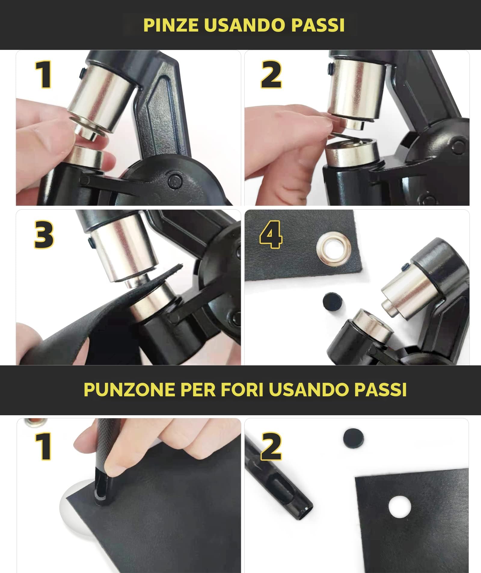 HAPDEN Pinza per Occhielli per Teloni e Tessuti, Set di Occhiellatrice per Teloni con 500 Occhielli (Ø 10mm),Professionali Occhiellatrice Manuale