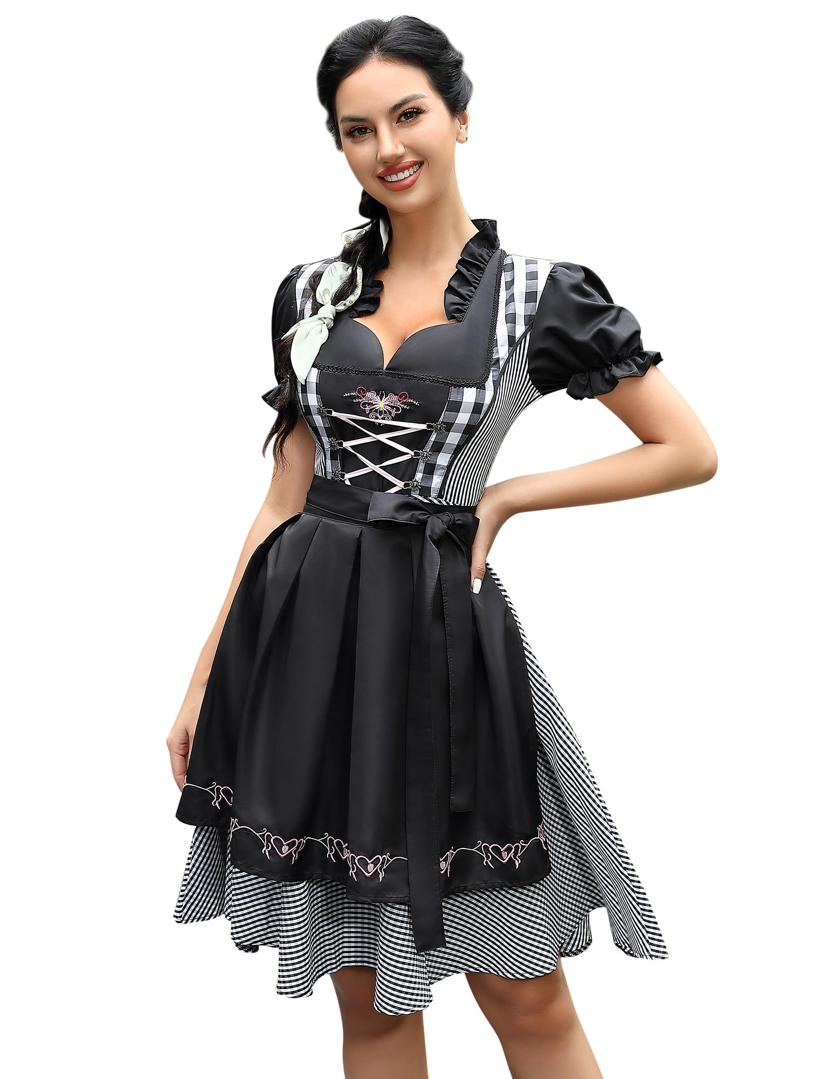 YesFashion Damen Dirndl midi 2tlg.Trachtenkleid für Oktoberfest inkl. Dirndl Kleid,Dirndlschürze Gr.34 bis 52