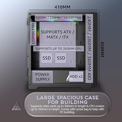 Miniatura 6 de Apevia Genesis Pro G-PRO-BK - Funda para PC para juegos de torre media con 6 ventiladores ARGB de 4.724 in, 366 modos de luz RGB, 1 panel frontal de