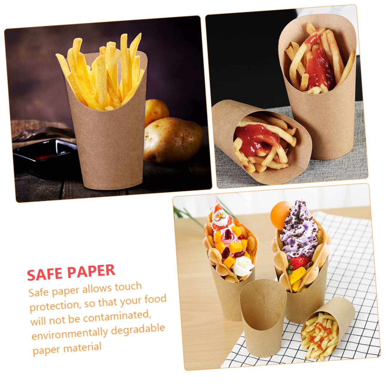 Homoyoyo Fry Bags Fry Holder Reusable Food Storage Bags 50pcs Snack Packaging Box