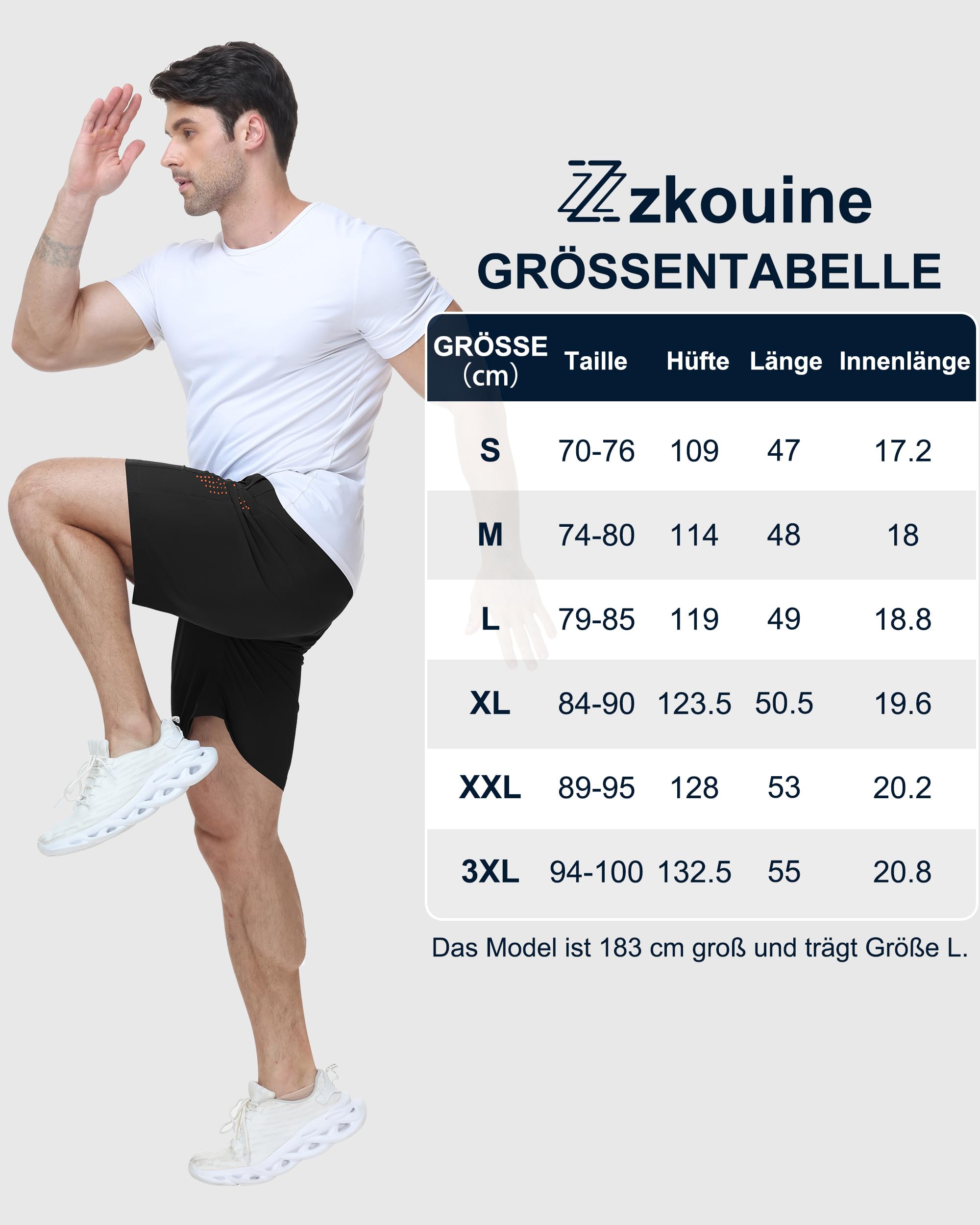 Pantaloni sportivi da uomo, corti, leggeri, sportivi, estivi, con tasche con cerniera, confezione da 2 pezzi
