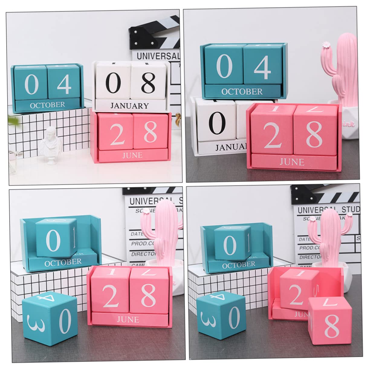 VILLCASE 4 Stück Tischkalender aus Holz Kalender Esstisch lustiger Tisch personalisierter bürodeko Tages aus Holzblöcken Rosa