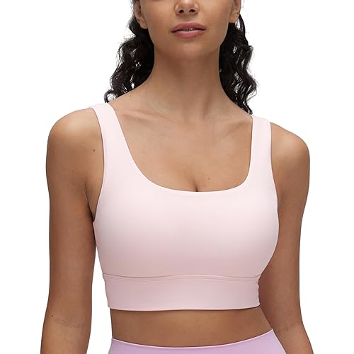 CRZ YOGA Butterluxe Womens U Back Sports Bra - Scoop Neck Padded Low Impact Yoga Clothes Workout Crop Top with Built in Pads