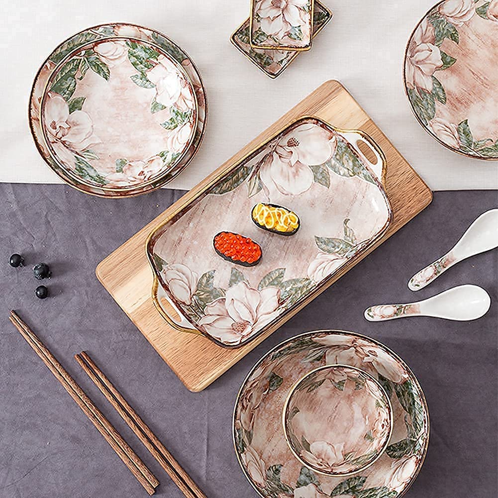 20-częściowy porcelanowy zestaw zastawy stołowej – kwiatowy zestaw naczyń ceramicznych z talerzami i miseczkami do domowej kuchni – elegancka kolekcja zastawy stołowej do jadalni i rozrywki