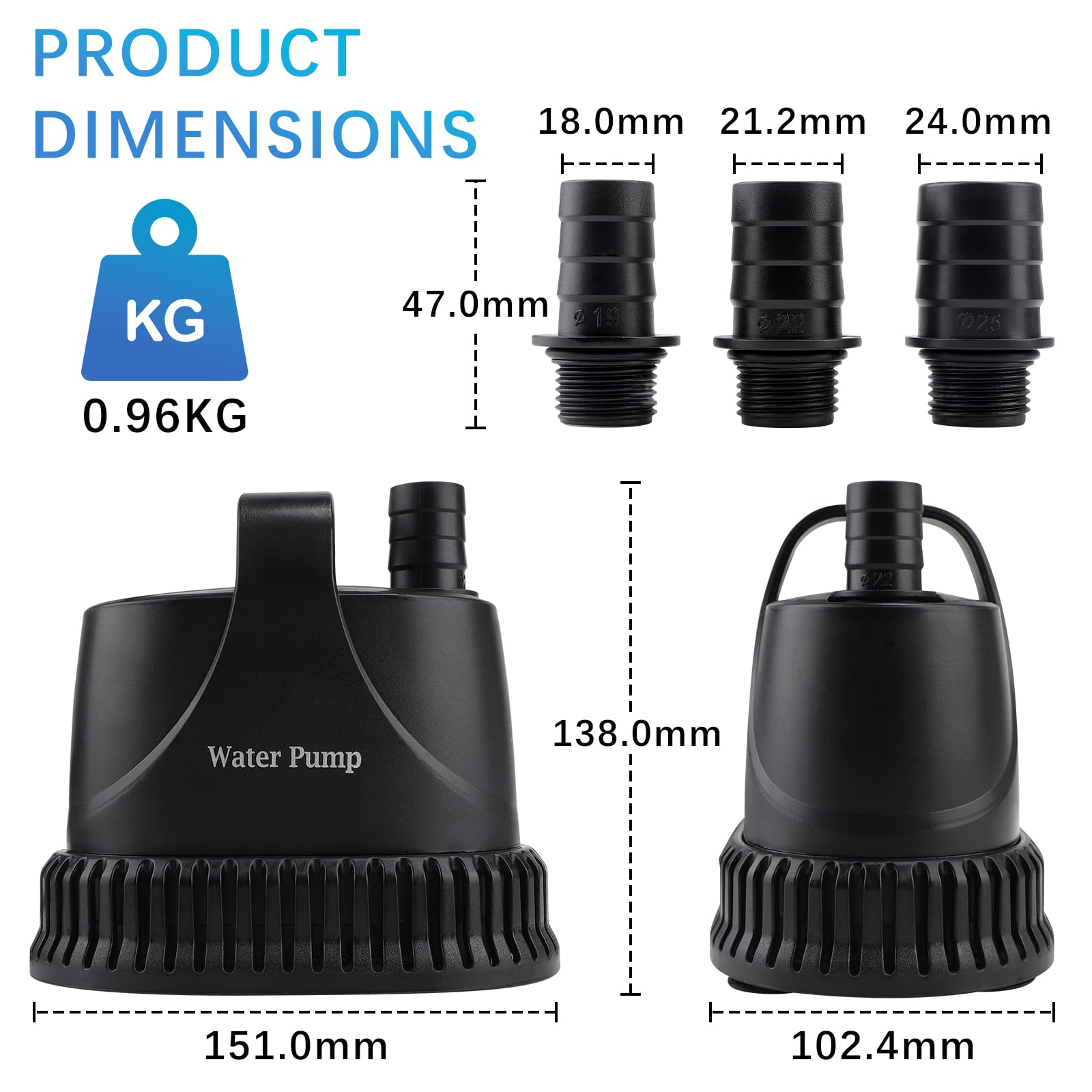 EXLECO Bomba sumergible para acuarios 3000 l/h, 40 W, 230 V - Mini bomba de agua de filtro, fuente silenciosa, 3 m de altura de perforación, 2 m de cable, 2 boquillas, manguera - 2