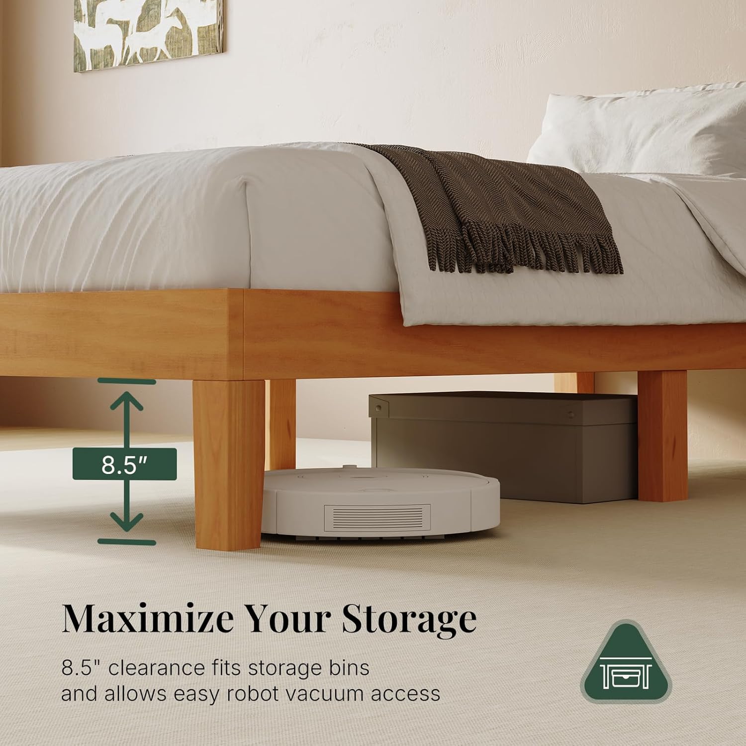 Bed Frame, 12 Inch Solid Pine Wood Platform Bed Frames for King Mattress, Includes Wood Slats Support, No Box Spring Needed, Easy Assembly, Pine