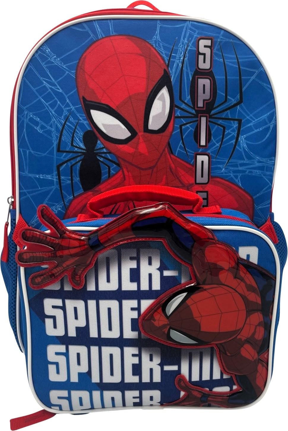 Fast ForwardKid's Licensed POP-OUT 16" Backpack With Lunch Box Combo Set (Spiderman-Blue)