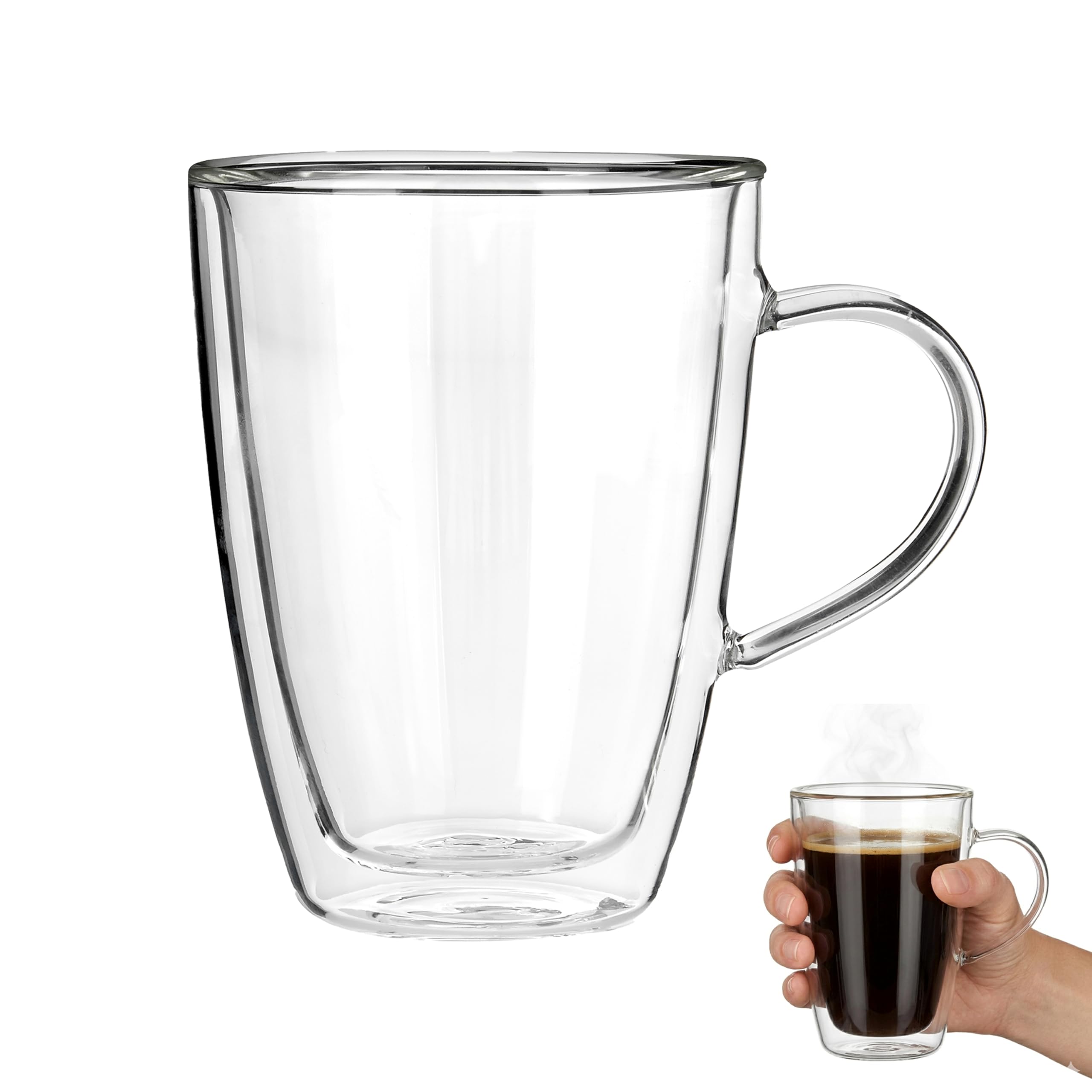 Premier Housewares Premium Double Wall Glass Mug 330ml | Insulated Glass Coffee Mug for Livingroom | Non Slip Silicone Base Double Walled Mug for Bedroom | Borosilicate Glass Mug