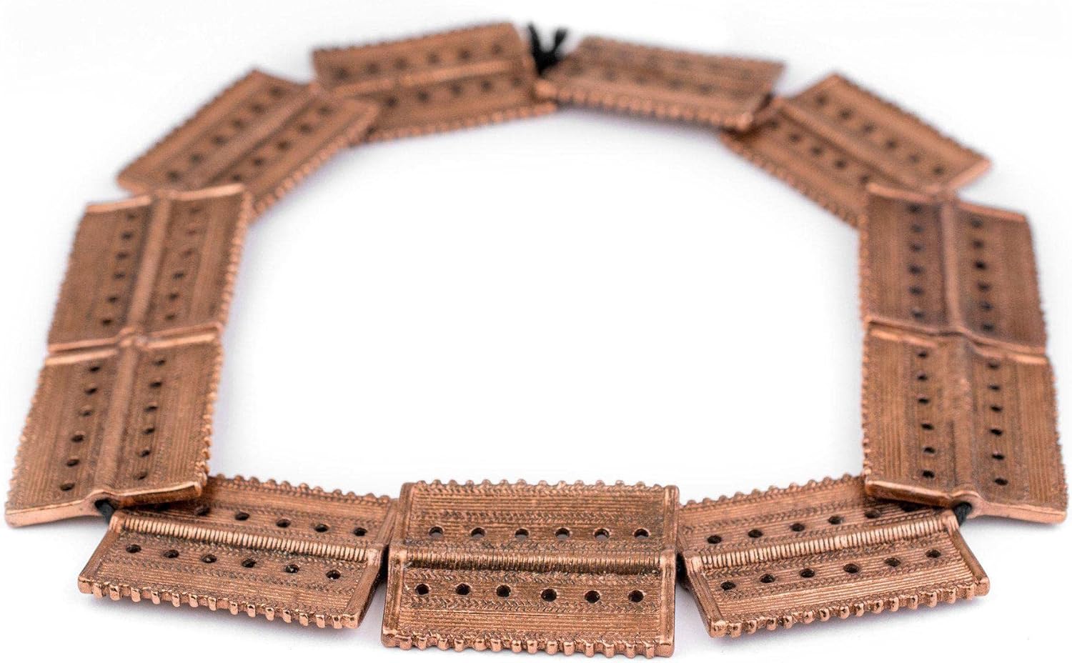 The Bead Chest Copper Baule Beads, African Tribal Brass-Plated Flat Tabular Ethnic Ivory Coast Jewelry Making Supplies for Necklaces and Bracelets