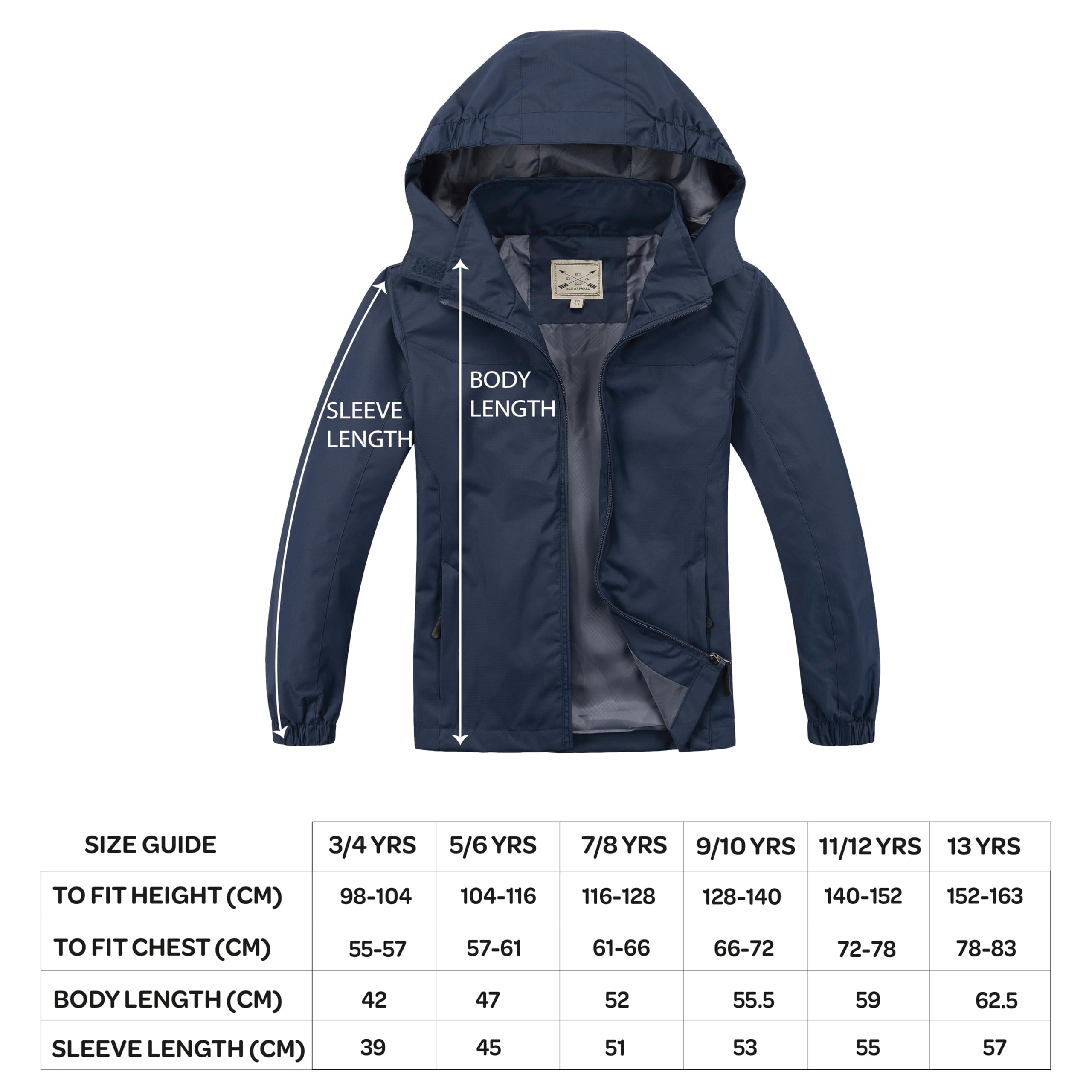 Blu Apparel Veste imperméable pour enfants idéale pour l'école, la marche, le vent