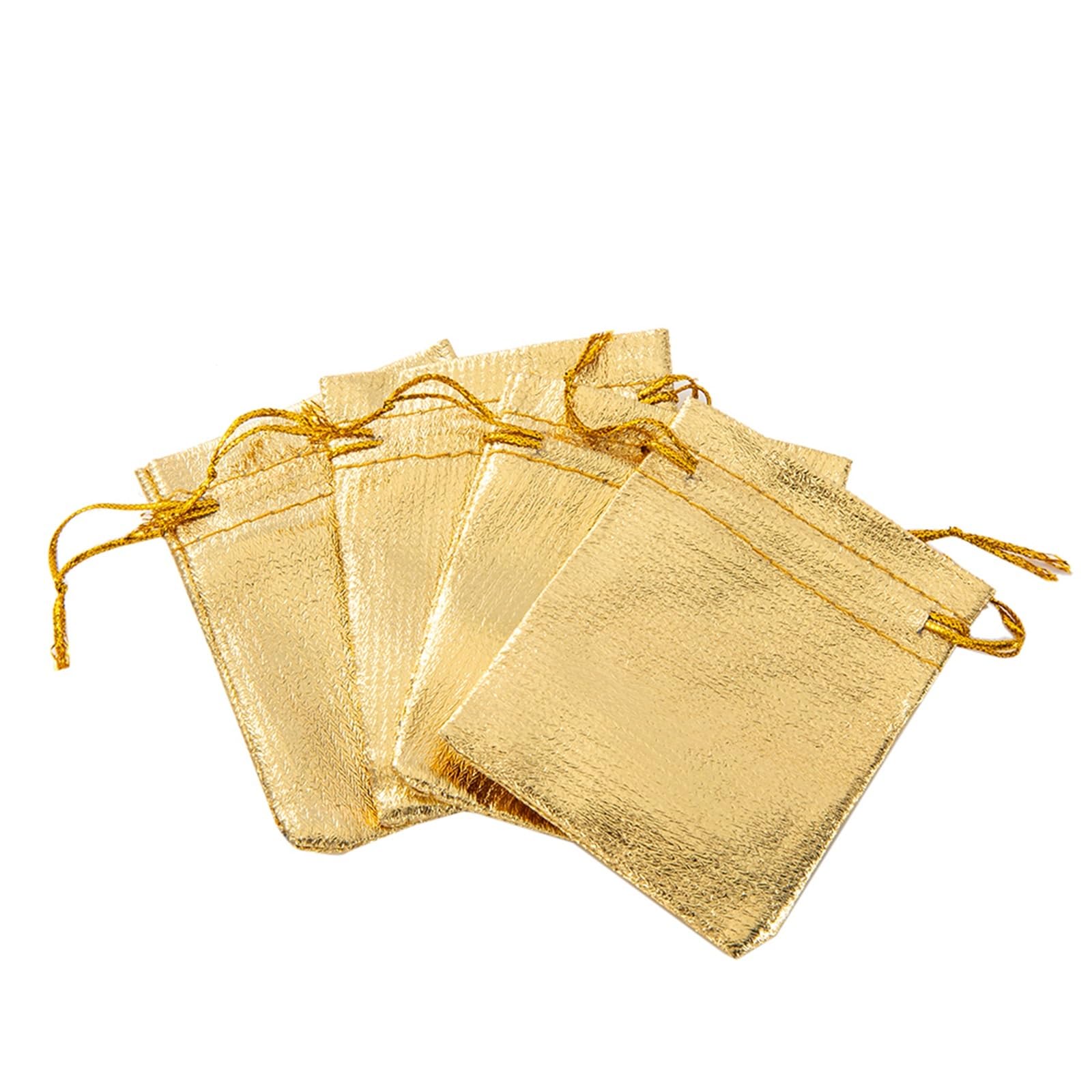 Doxicey Jewelry Package Bags 100Pcs 7x9cm Sheer Organza Gift Drawstring With Jewelry Pouches Christmas Wedding Party Festival Gauze Bags for Necklace Bracelet Earring Ring(Golden)