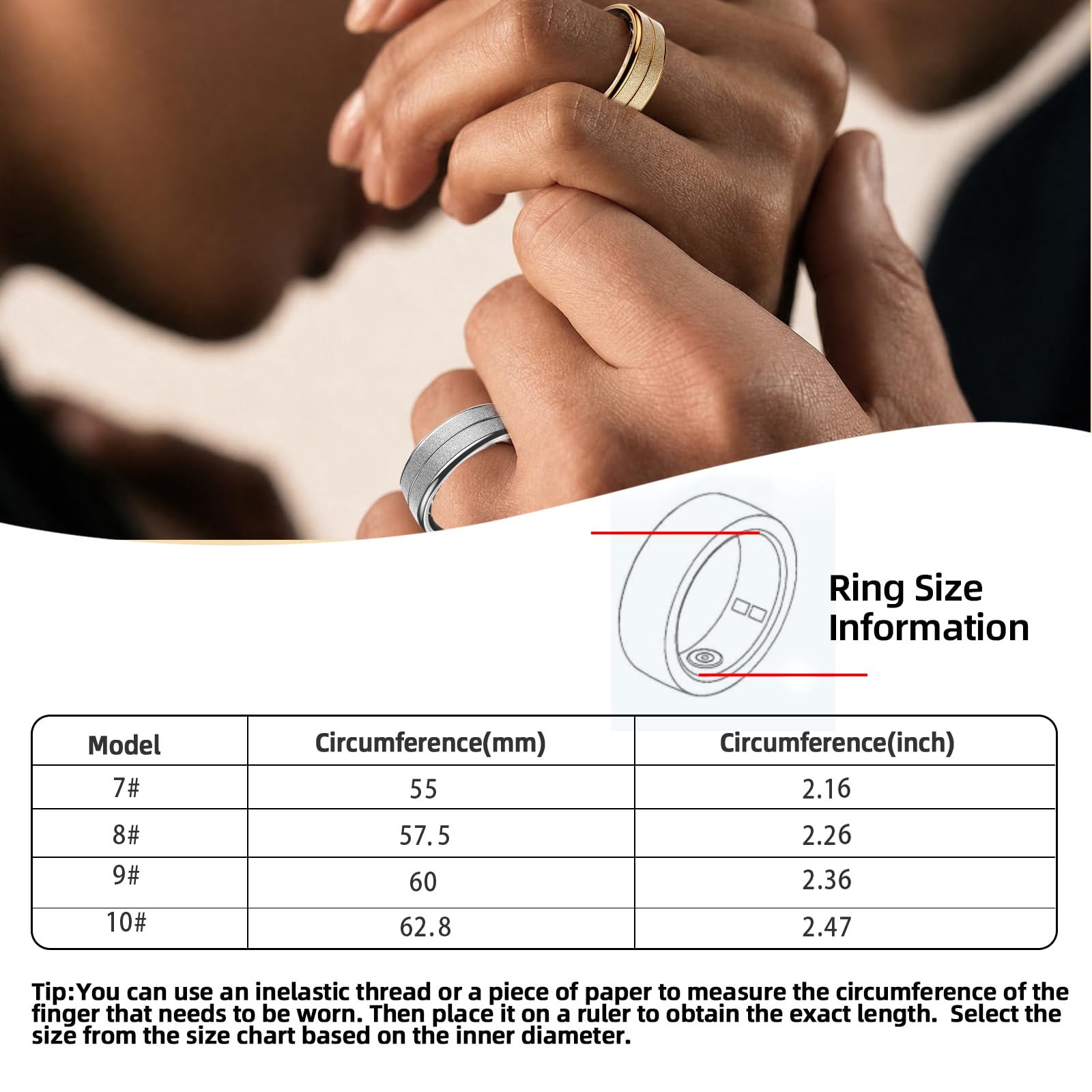 Smart Ring Bracelet de suivi de santé pour homme et femme, sommeil, fréquence cardiaque, stress, oxygène dans le sang, modes sportifs, température de la peau, anneau de fitness étanche 5 ATM