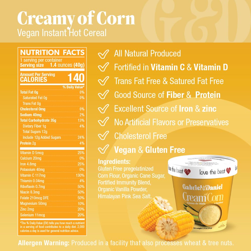 Gabriel & Daniel Crema instantánea de maíz sin gluten, sin gluten, cereales calientes, taza de microondas para llevar