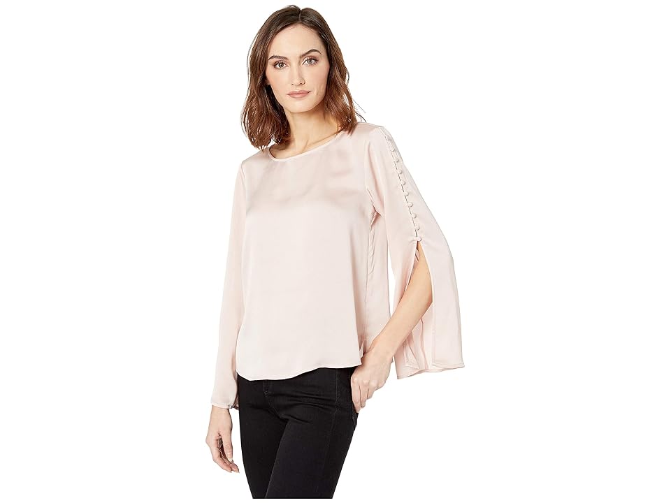 

Vince Camuto Button Bell Sleeve Hammer Satin Blouse (Rose Buff) Women's Blouse, Beige