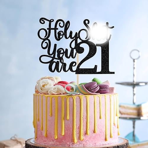 Miniatura 4 de Decoración y decoración para pastel de cumpleaños número 21 – Bye Bye/Rip Fake ID, divertidas decoraciones de fiesta para él/ella en purpurina negra