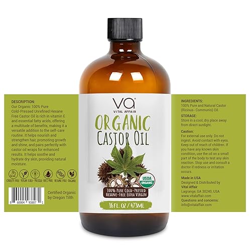 Miniatura 5 de Aceite de ricino orgánico  Aceite de ricino prensado en frío sin refinar certificado USDA para envoltura, piel, crecimiento del cabello, pestañas,