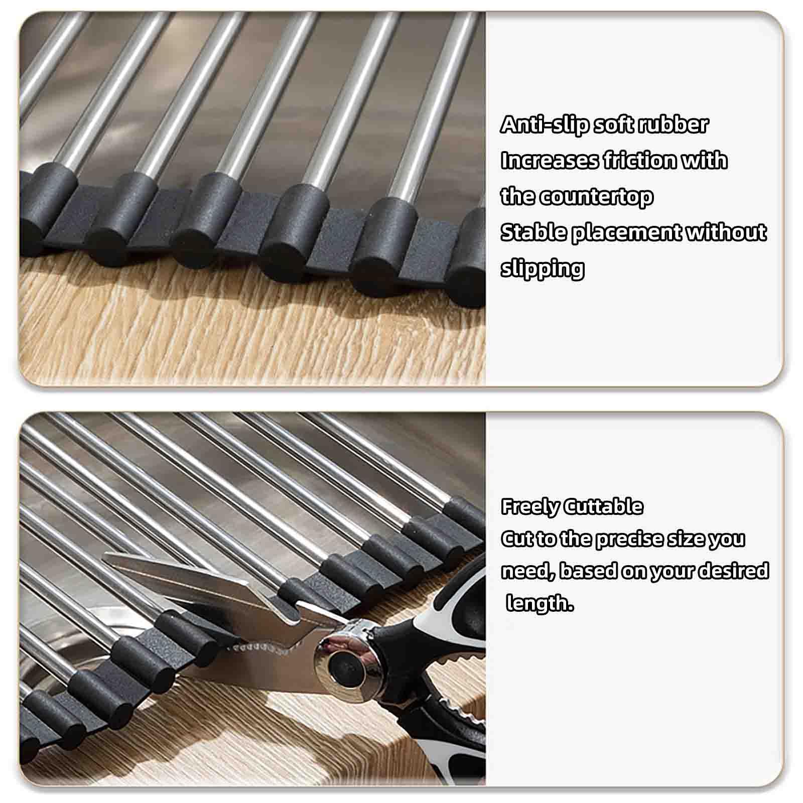 JUSHZ Scolapiatti Da Appoggio Scolapiatti Da Lavello Piattaia Pieghevole Colapiatti Portapiatti Acciaio Inox Piccolo Griglia Avvolgibile Da Appoggio Sopra Il Lavello Retrattile (Silver,37–60x38cm)