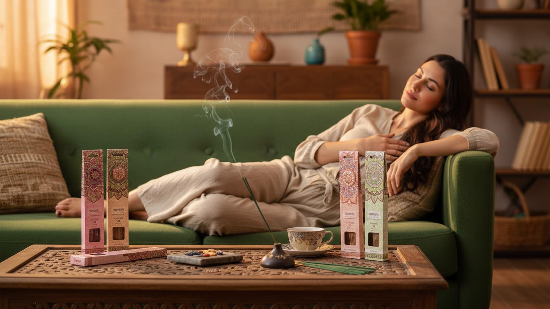 Set di bastoncini di incenso con supporto, 6 confezioni da 40 bastoncini, diversi profumi (rosa, gelsomino, sandalo, lavanda, patchouli, vaniglia), con supporto glitterato