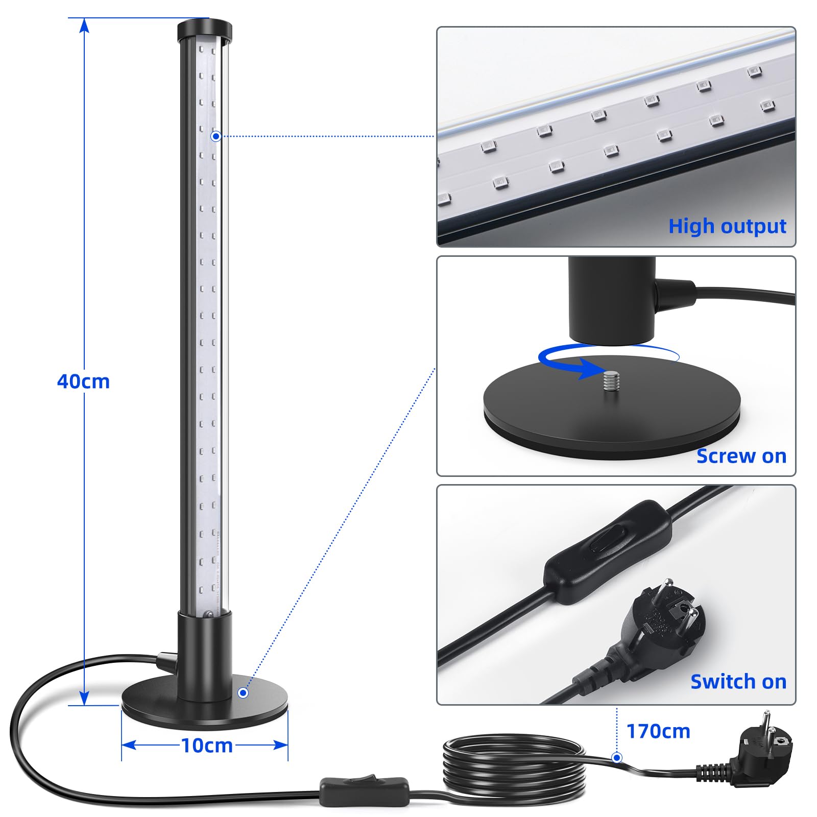 Lampa UV Barrina, lampa stojąca T10 z czarnym światłem, 14W, 385-400nm, 40cm wysokości z włącznikiem/wyłącznikiem Światło UV na Halloween, fluorescencyjny plakat Glow Party
