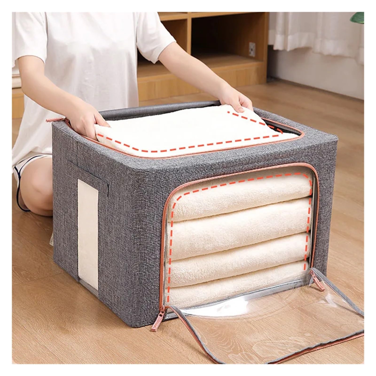 Cajas Almacenaje Ropa Organizadores De Almacenamiento Plegables, Organizador De Ropa, Mantas, Edredones, Caja De Gran Capacidad, Armario, Suéter, Organizador De Armario De Ropa(Grey,24L)