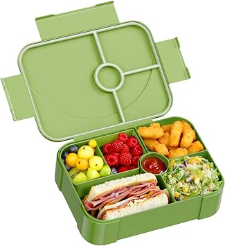 LEIKEEGO Lunch Box, Leak-Proof Bento Lunch Box Kids, Snack Box with 6 Compartment for Kids/Adults/School/WorkGreen