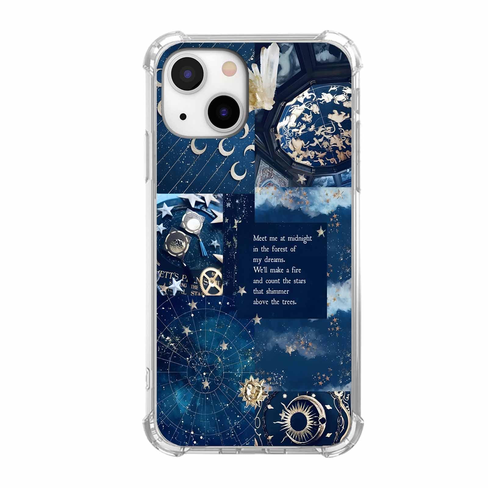AOSSXIN Vintage Celestial Sun Moon Star Collage Phone Case for iPhone 14,Aesthetic Space Constellation Pattern,Trendy Soft TPU Bumper Case for iPhone