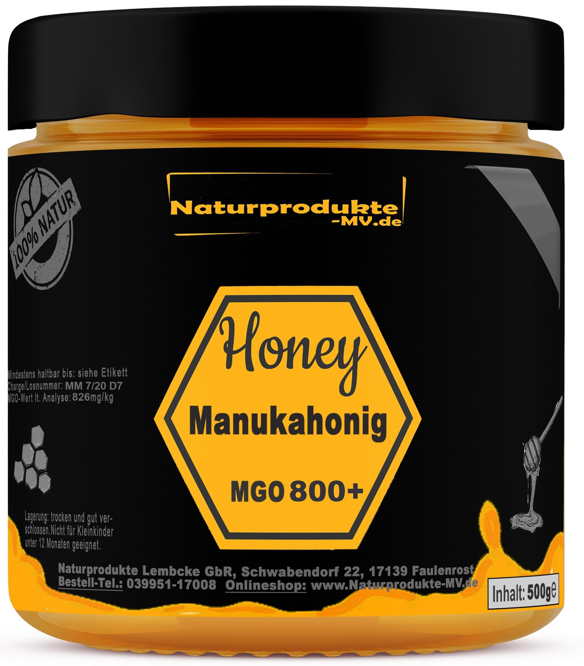 Manuka Honig MGO 800+ 500g Echtglas (Blacklabel) | MGO 891 |100% Manukahonig aus Neuseeland
