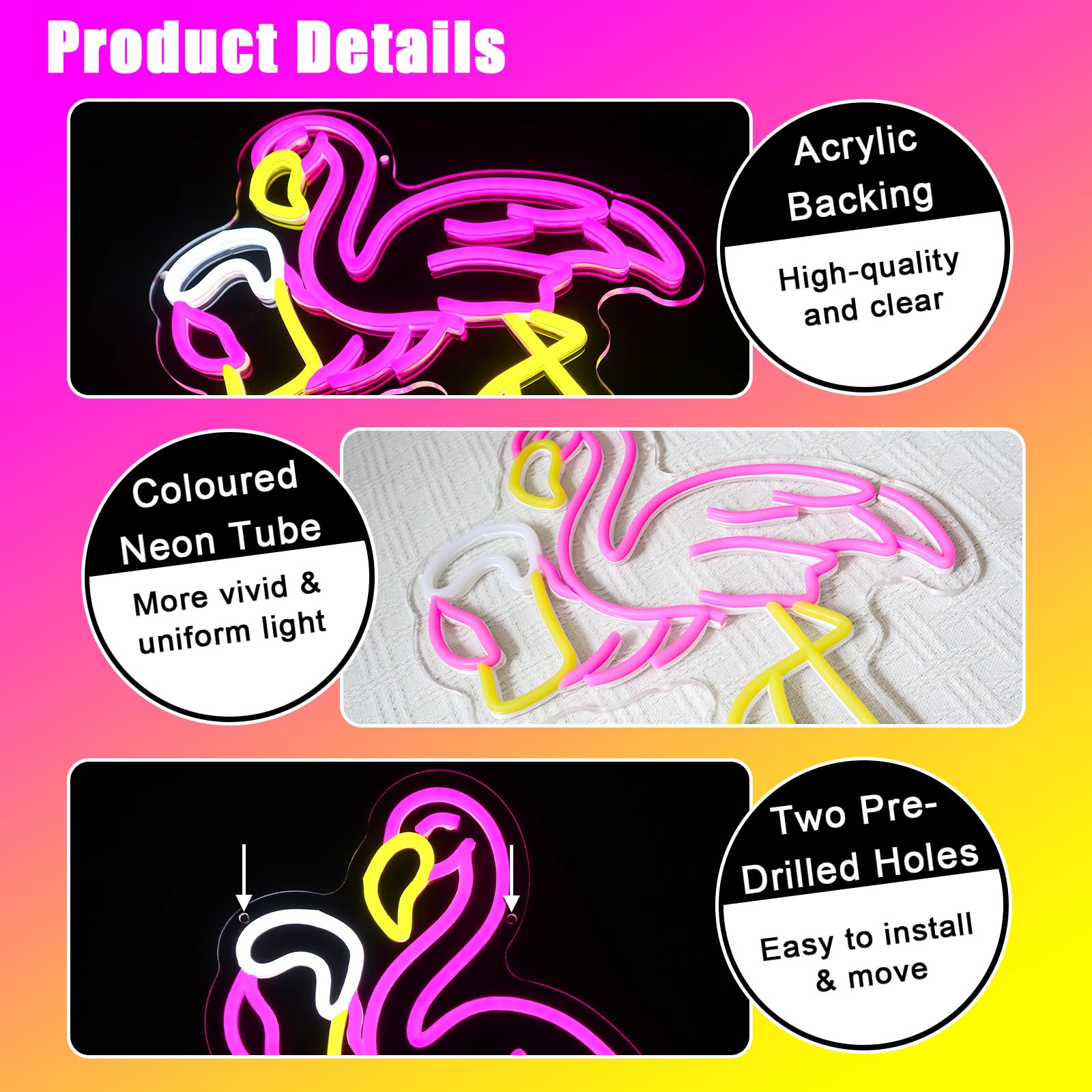 Segno al Neon Rosa di Fenicottero per Decorazione da Parete, Luce al Neon per Birra, Segno LED USB Regolabile per Bar, Casa, Pub, Camera da Letto, Ristorante, Rifugio Maschile, Negozio, Zona di