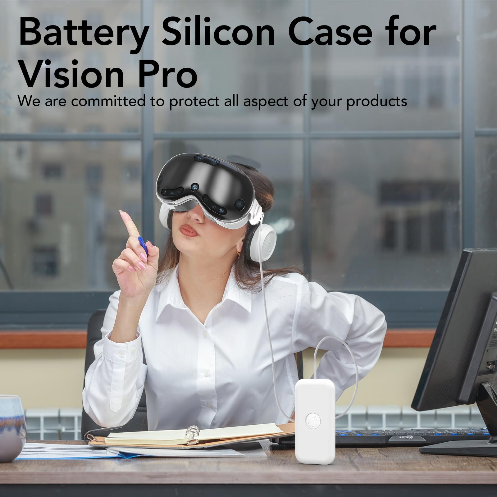 Compatible con Apple Vision Pro Battery Case, Funda de silicona para batería, para accesorios Vision Pro, compartimento de batería, polvo y golpes (blanco)