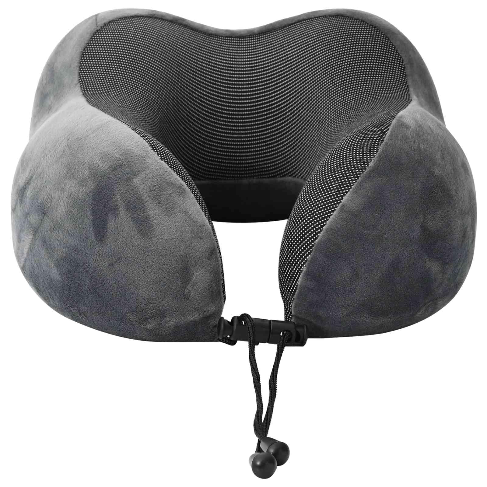 Reisekissen Nackenstuetzkissen Grau Viscoschaum 27 x 26 x 14 cm für Flugzeug Zug Auto, Memory Foam für Schlafkissen und Entspannung unterwegs