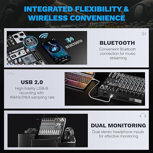 Miniatura 5 de Mezclador de audio profesional de 8 canales, tablero mezclador de sonido Phenyx Pro DJ con auxiliar flexible, bus y sub enrutamiento, 16 DSP,