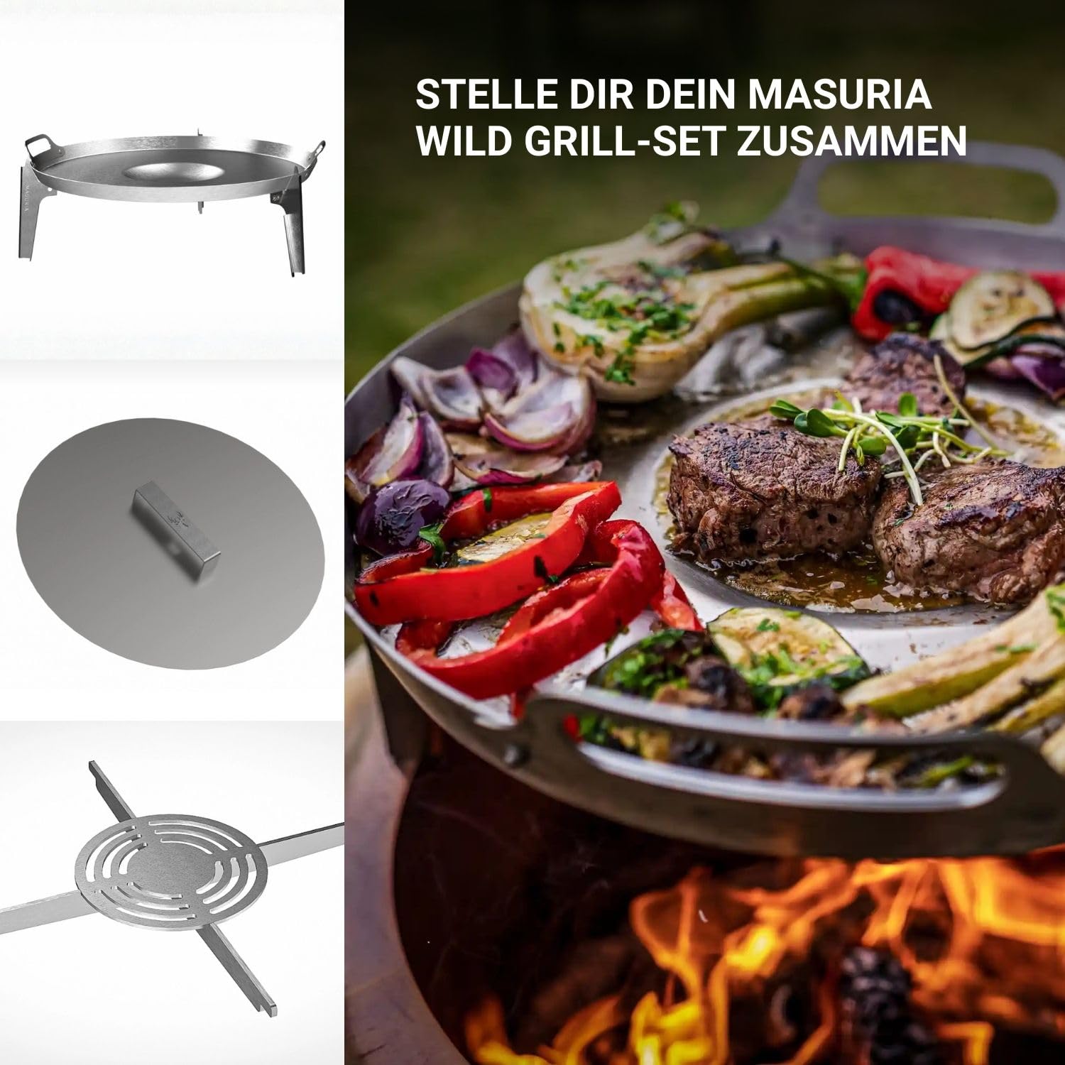 Masuria Rauchfreie Feuerschale 80cm Alpha 800 - Patentierte Rauchreduzierung bis zu 95% - Premium Feuertonne aus Edelstahl